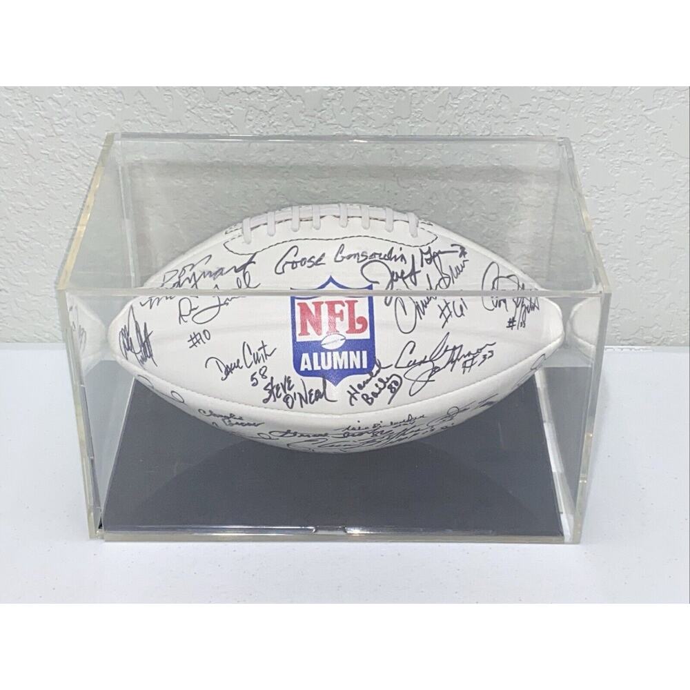 NFL Alumni Multi-Signed Autographed White Football with Display Case HOF Legends
